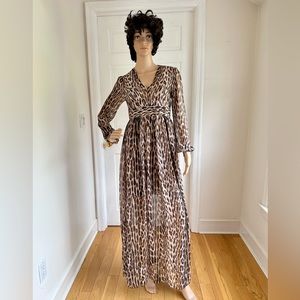 Michael Kors Maxi Dress Leppard Print with Gold Thread Sz 0.